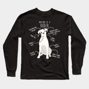 Boxer Dog White Check Anatomy Long Sleeve T-Shirt